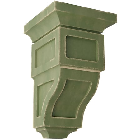 Ekena Millwork 3 1/2"W x 3 3/4"D x 6"H Mini Reyes Wood Vintage Decor Corbel, Restoration Green CORWD03X03X06RYGR